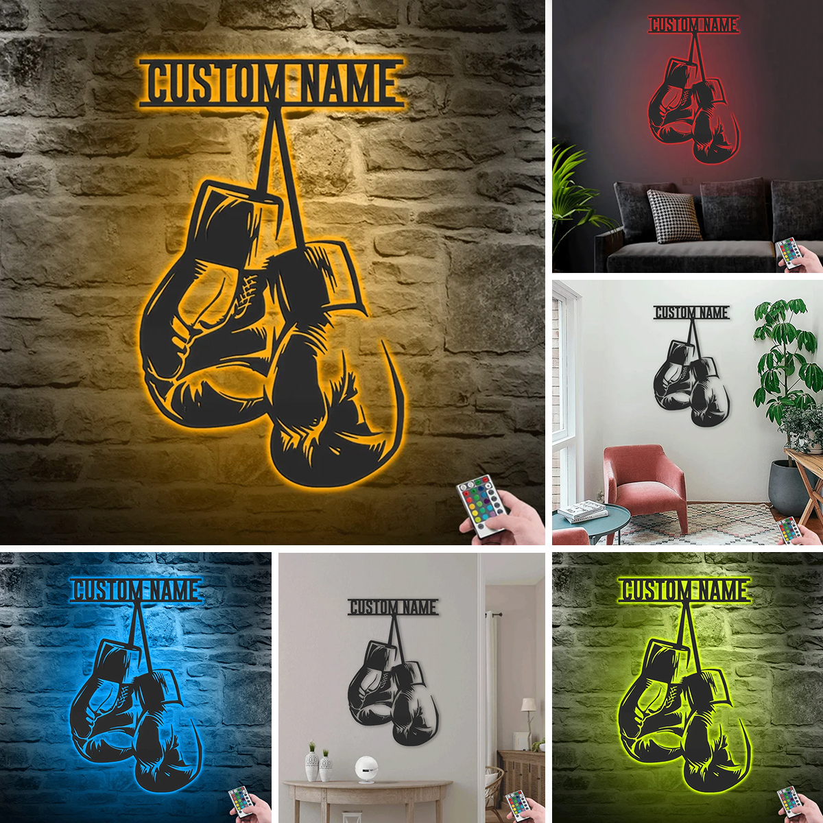 Custom Man Boxing Sign Metal Wall Art Led Light- Boxing Gifts for Men-  Workout Room Boxing Gym Sign Home Gym Decor- Boxer Name Birthday Gift